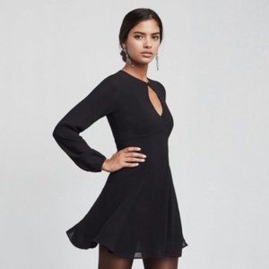 NWOT Reformation Delancey Mini Dress Long Sleeve V Back Black size 0